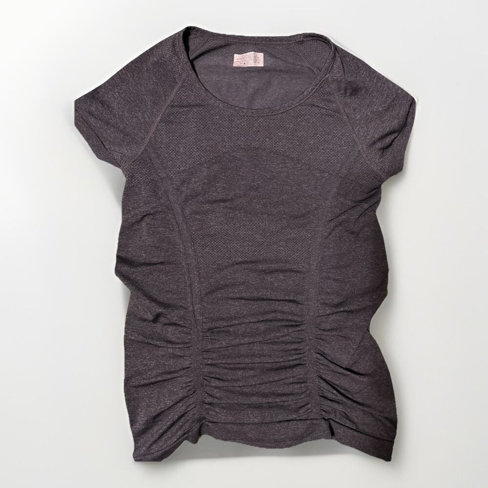 Athleta Women's Gray Breathable Stretch Athletic Fit SS T-Shirt S Gripper Waist